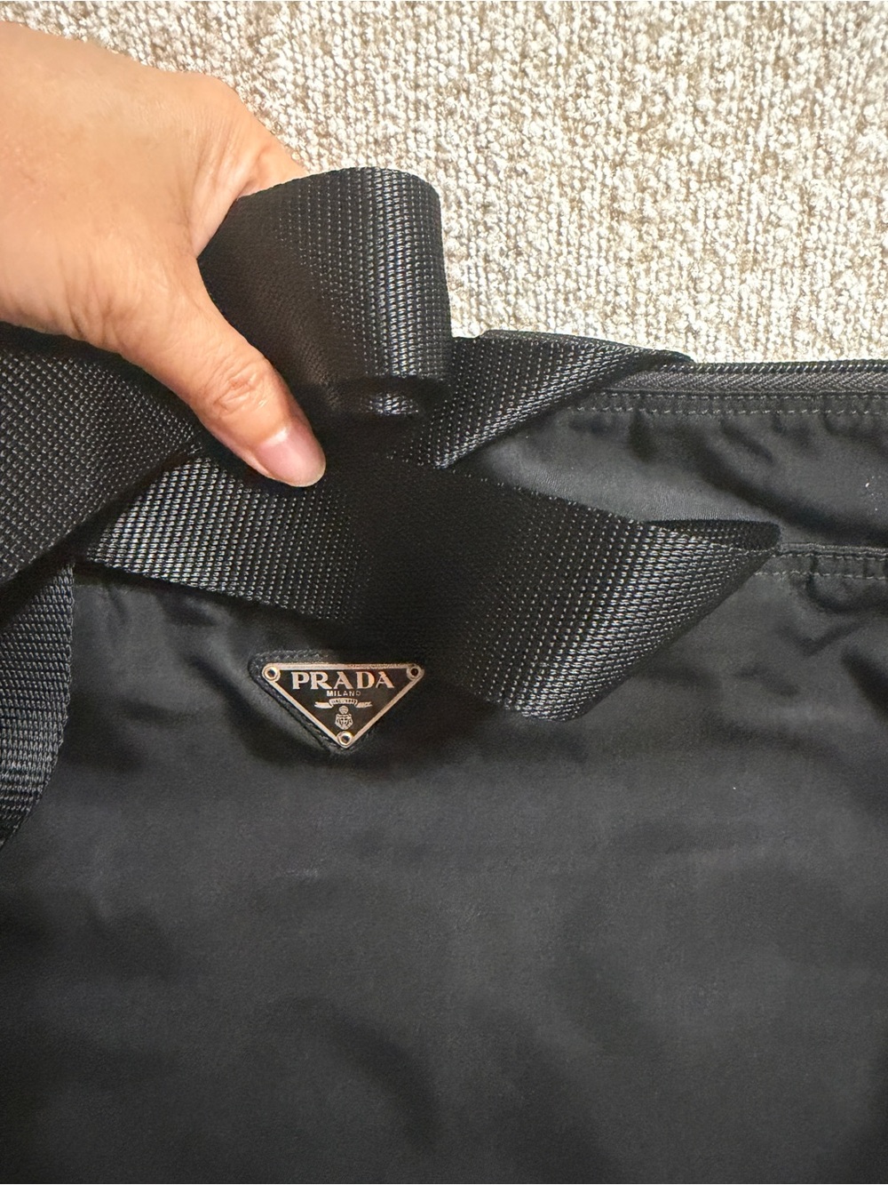 Prada Black Nylon Tote with Wide Black Web Straps - Picture 3 of 11